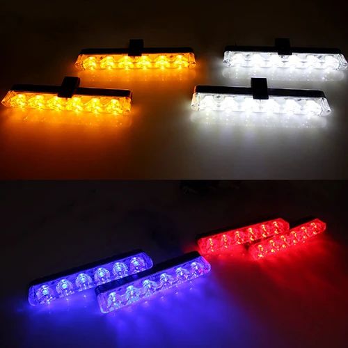 Imagen 2 del producto 4 Uds. Luz LED estroboscópica blanca y amarilla para parrilla de coche, luz de advertencia de baliza de bombero con Control remoto inalámbrico de emergencia, rojo y azul