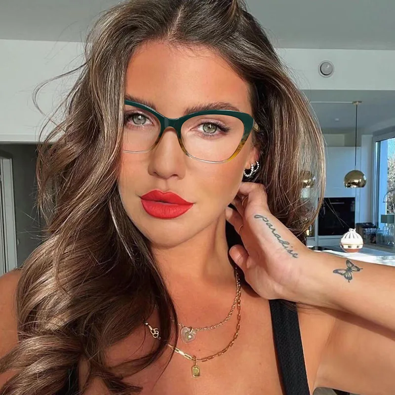 

Women Fashion Cat Eye Eyeglasses Anti-blue Light Reading Glasses Female Vintage HD Lens Minus Eyewear Color-changing Sunglasses