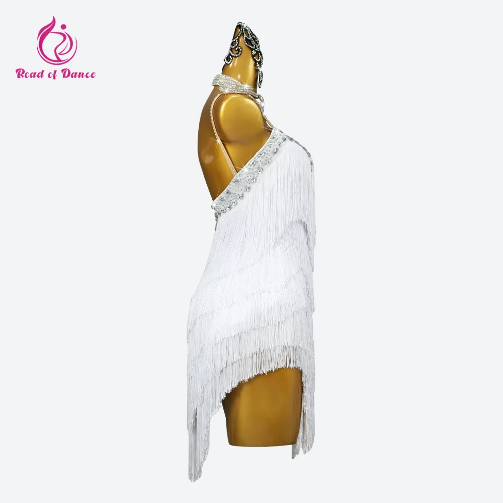 2026 Latin Dance Costume Women\'s White Line Prom Evening Sports Party Dress Elegant Girl Suit Samba Outfit Stage Fringe Clothing