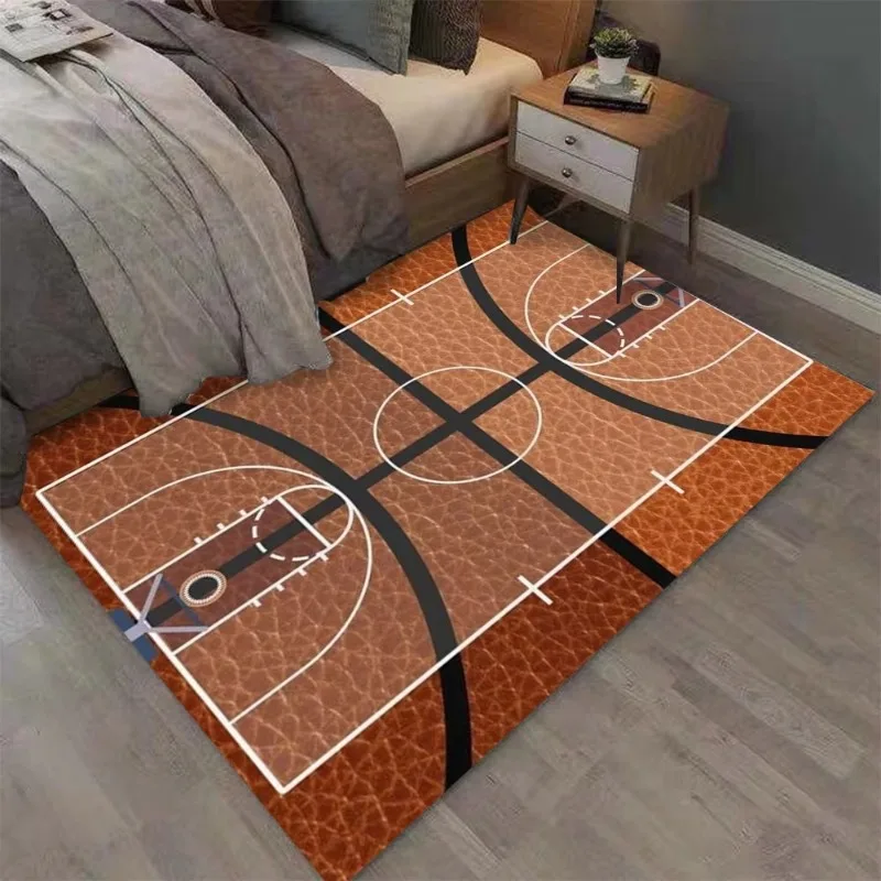 Vibrant Basketball Court Style Print Floor Rug Soft Flannel Area Mat for Bedroom Game Room Non Slip Sports Themed Decor Carpet