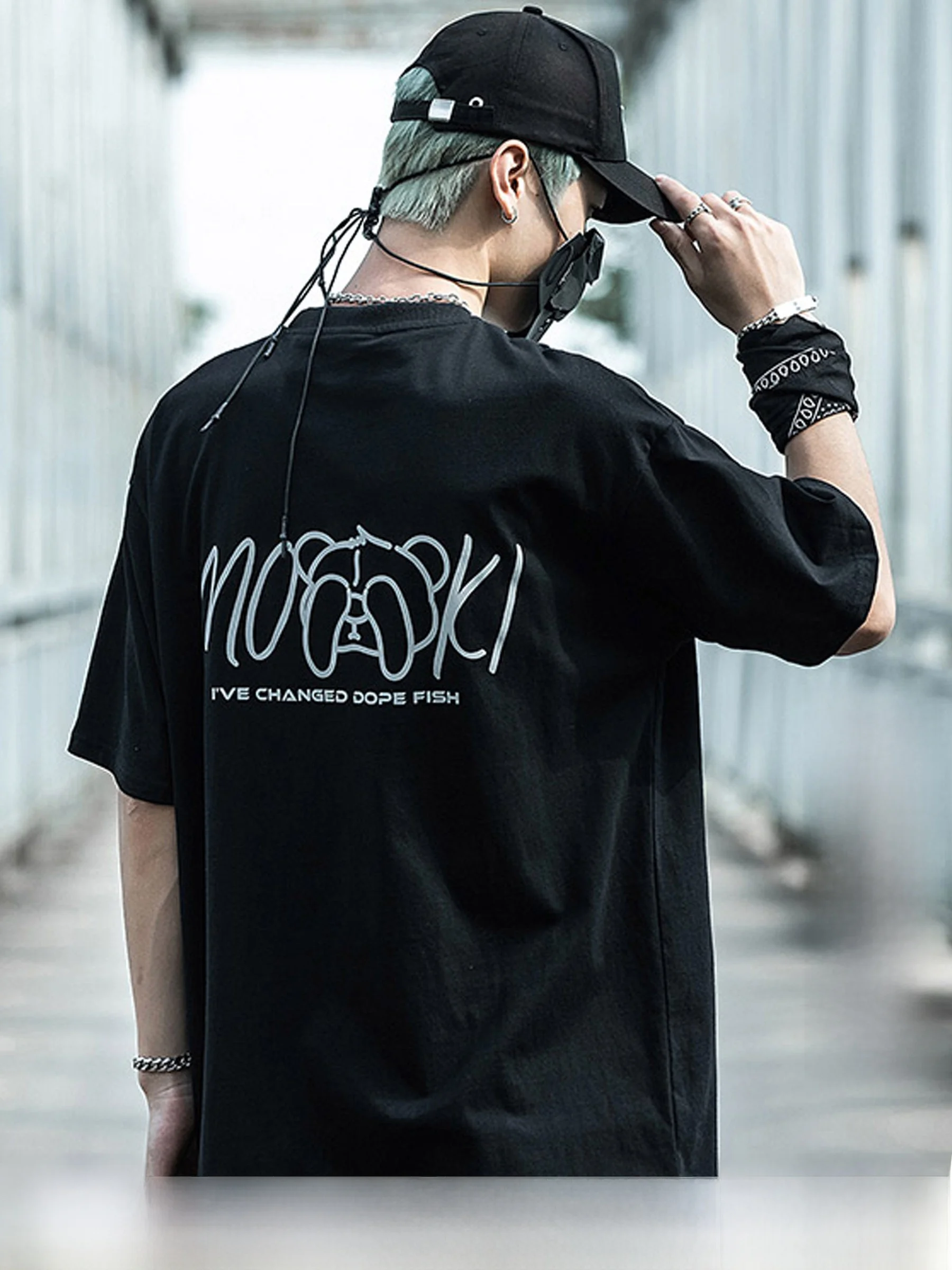 XiaoBin Country Trend Short Sleeve T-Shirt Men Casual Reflective Print Pure Cotton round Neck Loose Korean Version Couple Bas...
