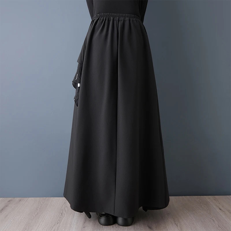 k Sle تنورة عالية الخصر غير متناظرة على شكل حرف A مجموعة ربيع أنيقة من ألياف البوليستر تنورة متوسطة الطول فضفاضة
