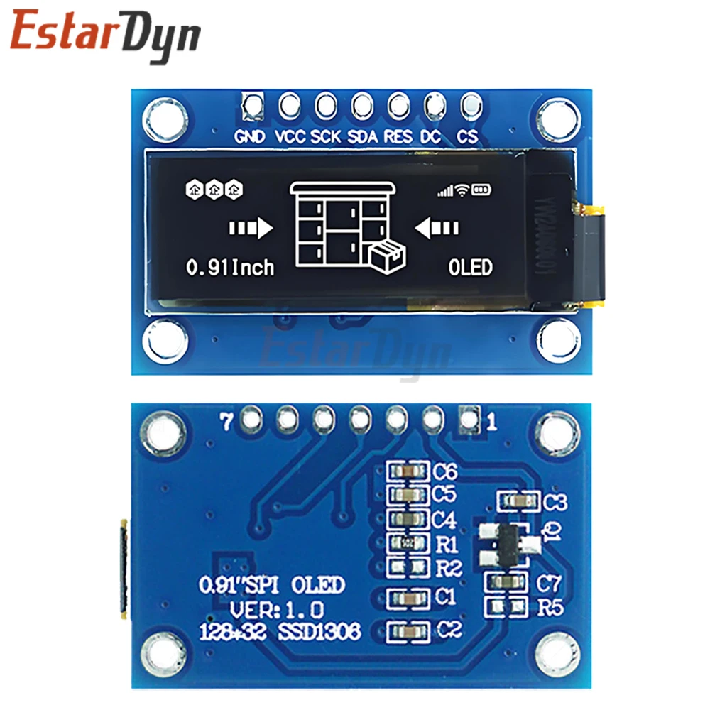 Estardyn 0.91 Inch 128x32 DOTS SSD1306 SPI OLED Module 0.91'' OLED Display Module White Blue OLED Screen Board For Arduino