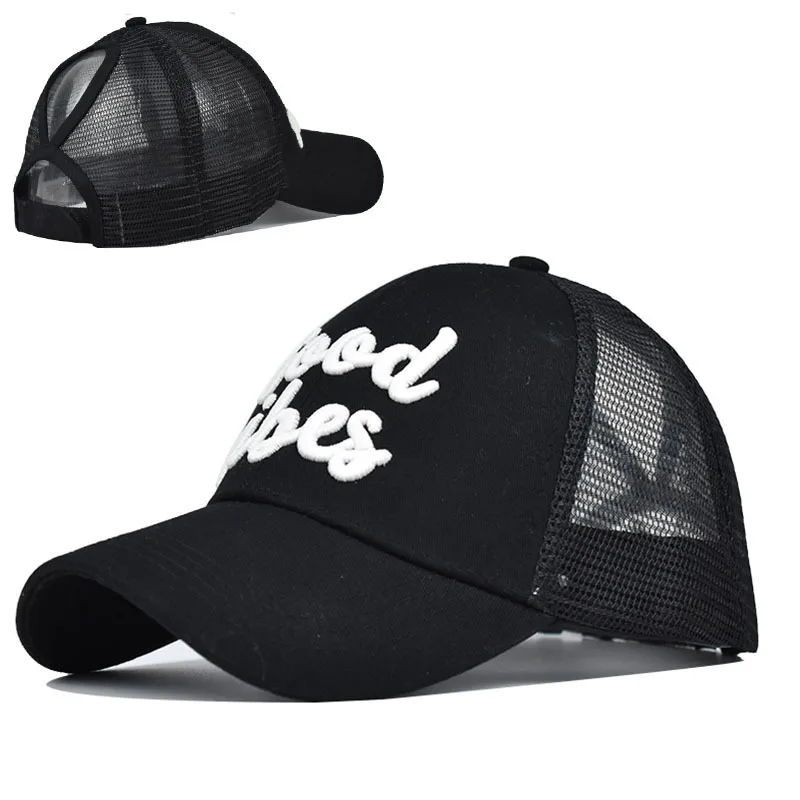 

Pure Cotton Color Changing Breathable Baseball Hat Trendy Curved Brim Ponytail Trucker Cap Snapback