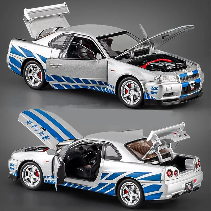 1:32 Silvia Skyline Ares GTR R34 Legierung Sportwagenmodell Druckguss & Spielzeug Rennfahrzeuge Automodell Simulation Sound Licht Kindergeschenke