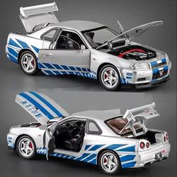 1:32 Silvia Skyline Ares GTR R34 Alloy Sport Car Model Diecast & Toy Racing Vehicles Car Model Simulation Sound Light Kids Gifts