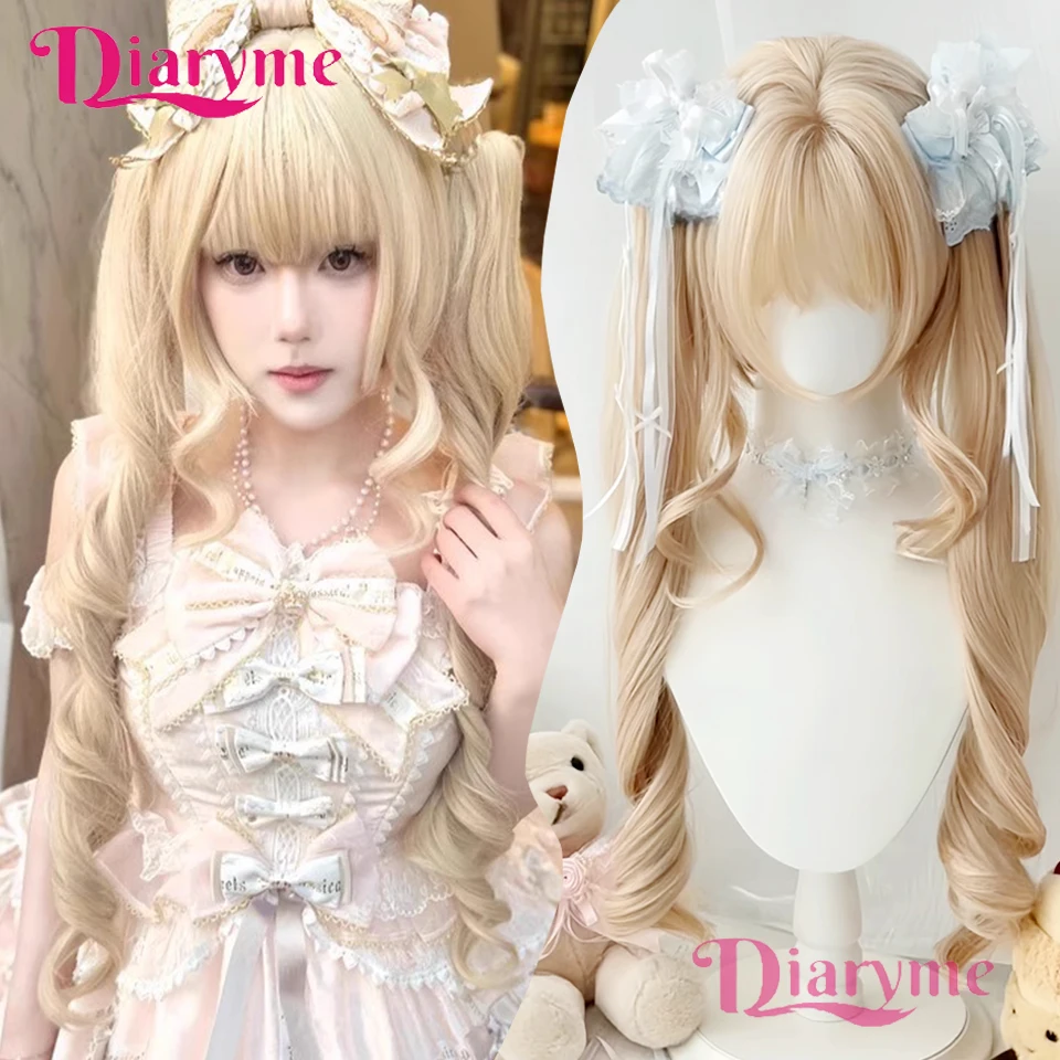 

Cosplay Wig With Bangs Synthetic Straight Hair Double Claw Ponytail Lolita Wig Long Heat-Resistant Wig For Women Girls Party Wig