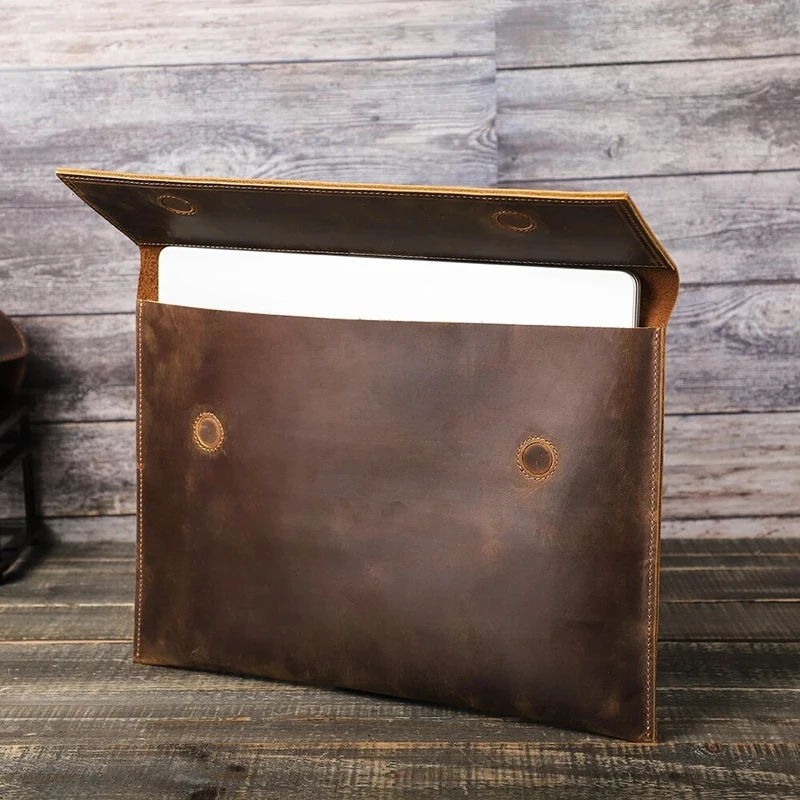 

P+ Genuine Leather Laptop Bag For Apple Macbook Pro 13 14 M4 M3 Air 13 Sleeve Case