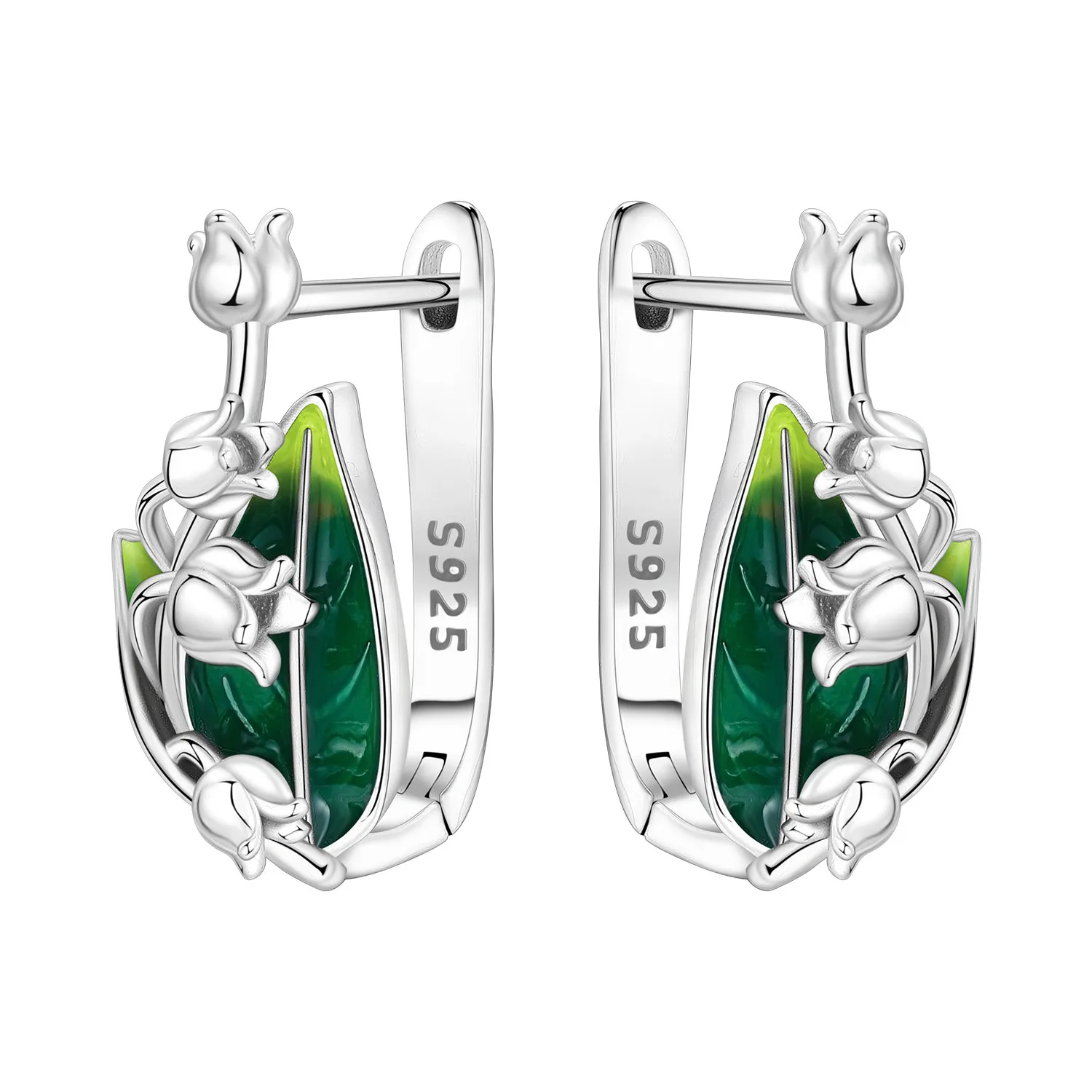 

PANPOKI Original 925 Sterling Silver Green Bell Orchid Earrings Women Ear Studs Hoop Earring Anniversary Jewelry Trendy Gifts