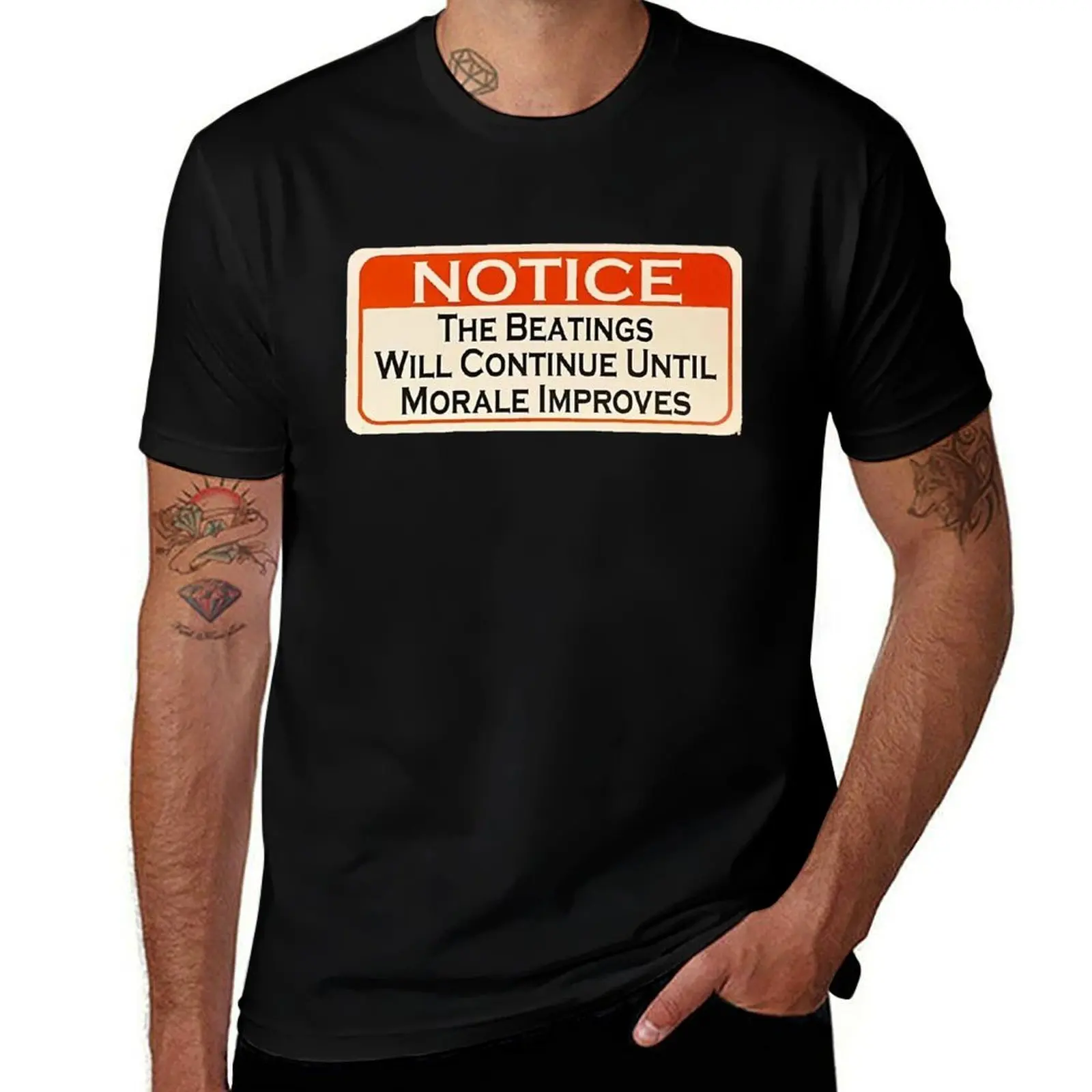 Notice-the beatings will continue until morale improves T-Shirt Basic Casual Wear Short Sleeve Top