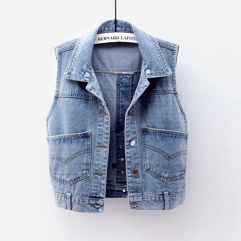 Spring and Autumn Clothing New Korean Version Versatile Loose Hooded Casual Top Jacket Denim Women's Vest