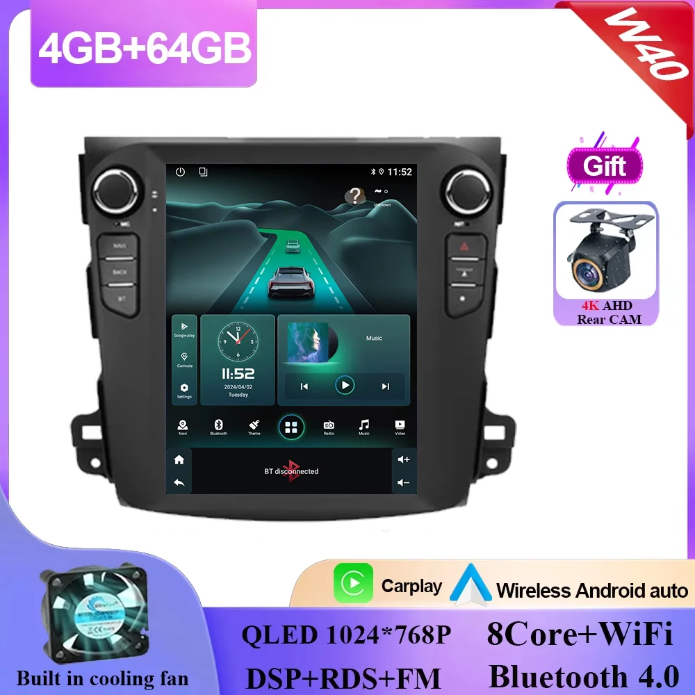 9.7 "Android 16 Voor Mitsubishi Outlander Xl 2 2008-2011 Autoradio Multimedia Speler Stereo Navigatie GPS Carplay 4G HDR Scherm