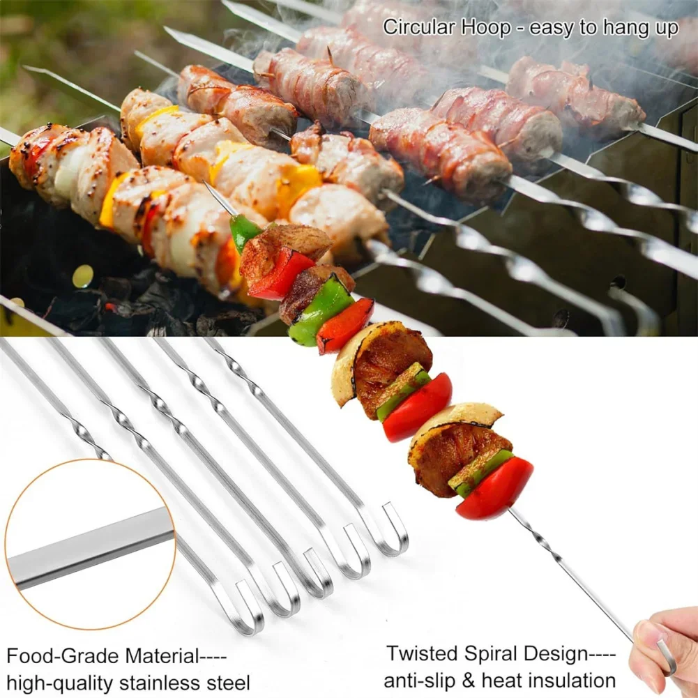 

25 Pcs Stainless Steel BBQ Barbecue Kabob Skewers For Grilling Baking Chicken Wings Reusable Metal BBQ Accessories