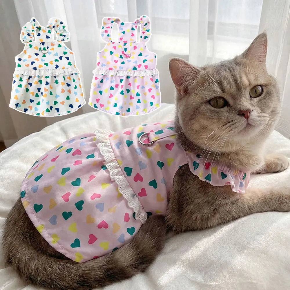 

Puppies Princess Dress Summer Heart Printed Dress For Dog Pet Puppy Apparel Cute Print Cat Sweet Skirts Pet Clothes Supplies