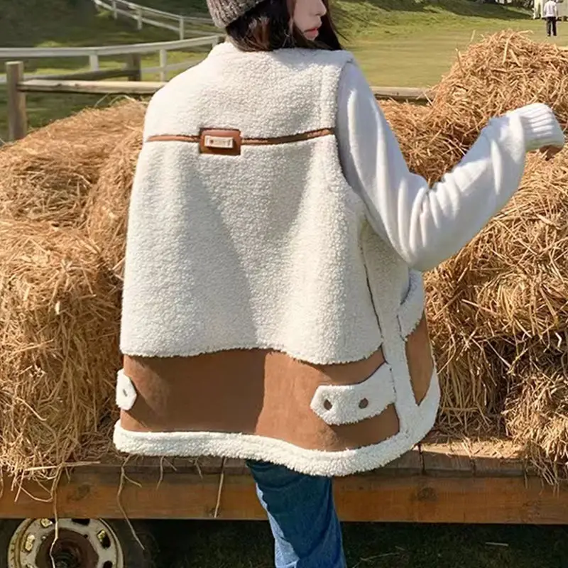 

Women's Woolen Fleece Vest V-Collarzipper with Pockets Casual Warm Sleeveless Jacket Coat Autumn Winter Thermal Waistcoat TS679