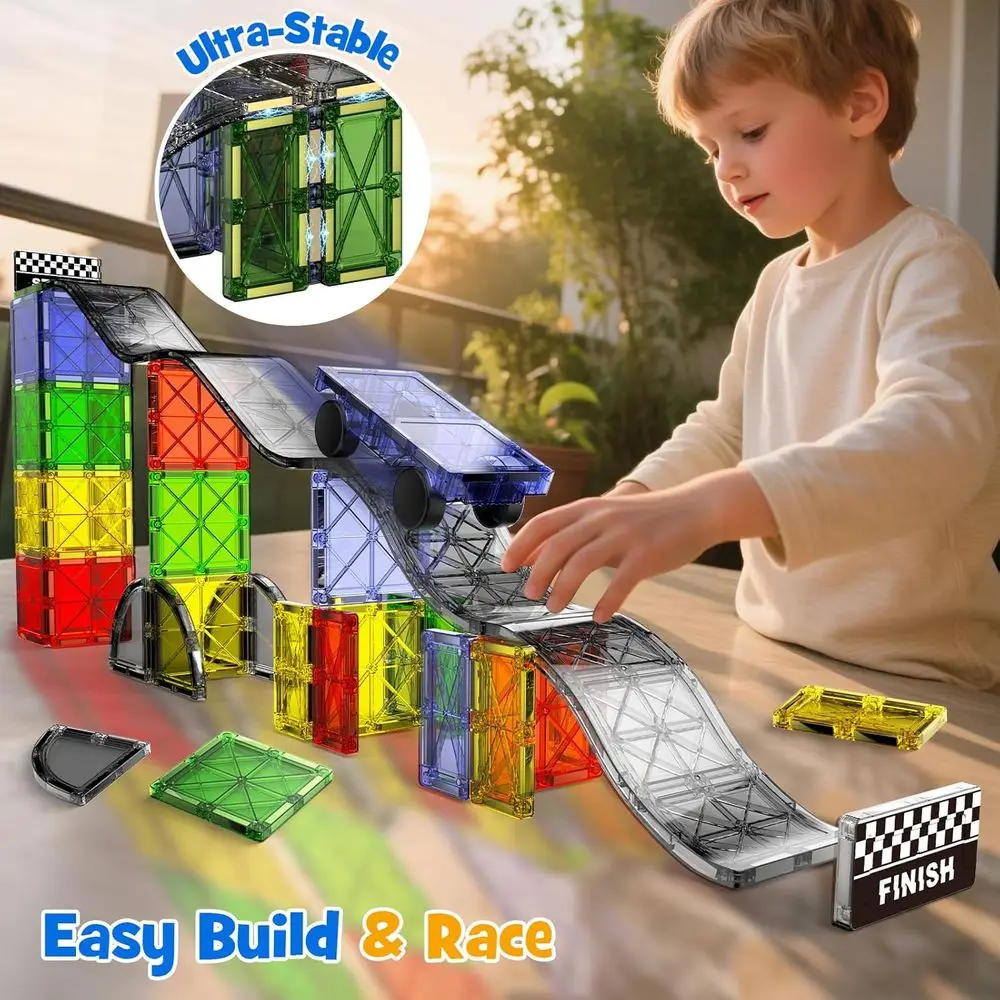 40-teiliges magnetisches Fliesenset mit Auto für Montessori-Kleinkindspiel, ab 3 Jahren