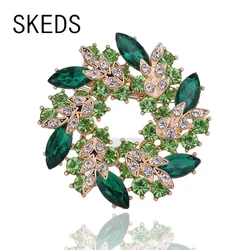 SKEDS Luxury Crystal Elegant Flower Brooches Pins For Women Rhinestone Sweet High Quality Jewelry Wedding Party Cloth Brooch Pin