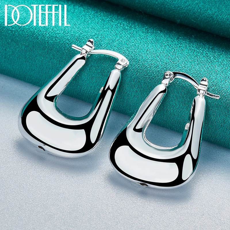 DOTEFFIL-925 Sterling Silver Smooth U Hoop Earring para Mulheres, Charme Party Gift, Jóias De Noivado De Casamento, Moda