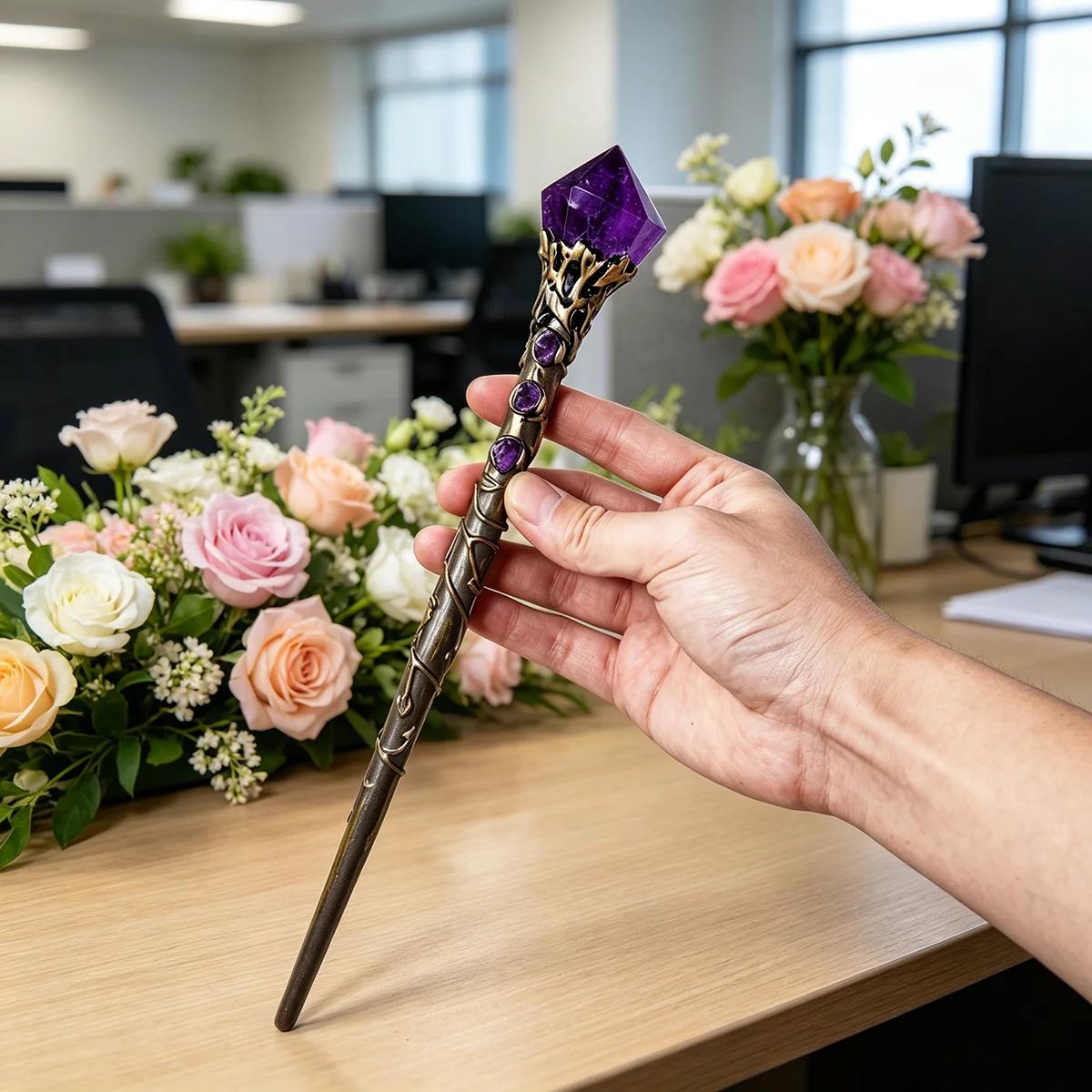 1PC Natural Crystal Raw Stone Magic Wand, Vintage Branch Resin Witch Wand, Altar Ritual Decor Cosplay Prop Spiritual Gift