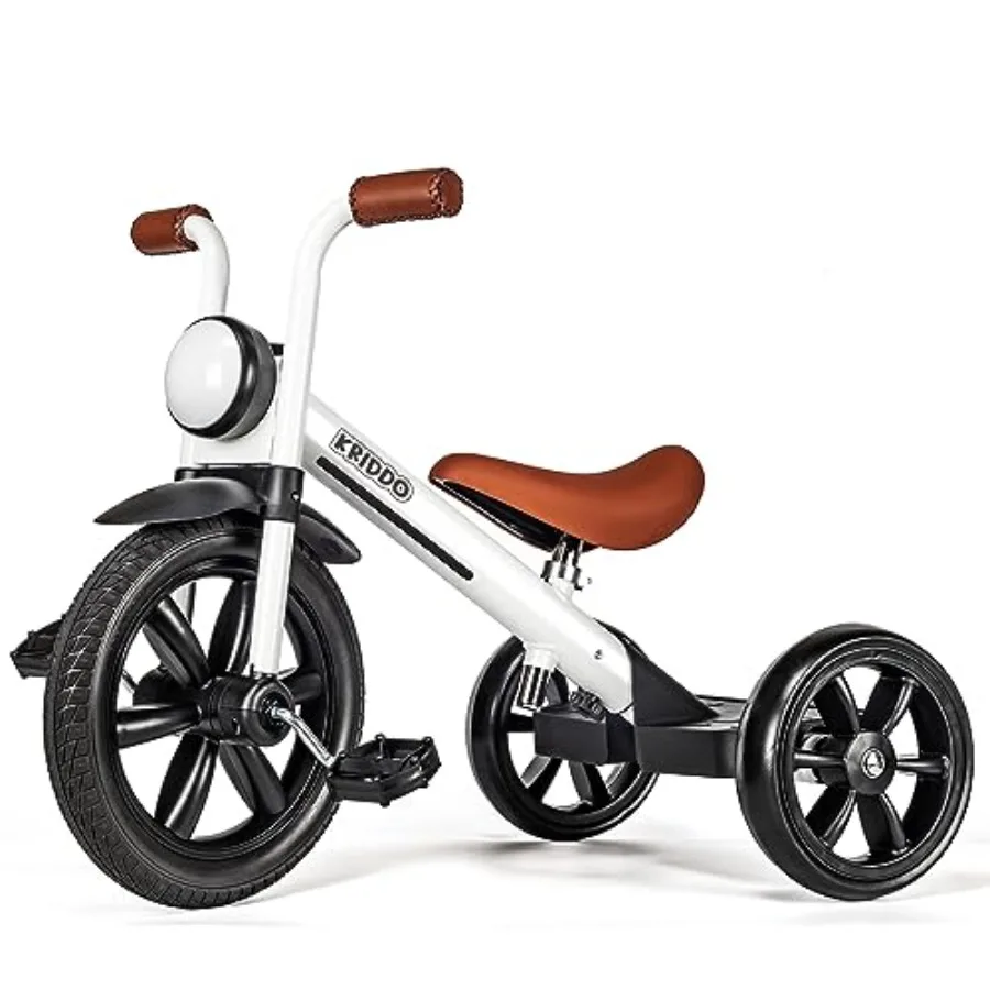 

Tricycle 12 Inch Puncture Free Wheel w Front Light Adjustable Seat Height Gift for 2-5 Year Olds White