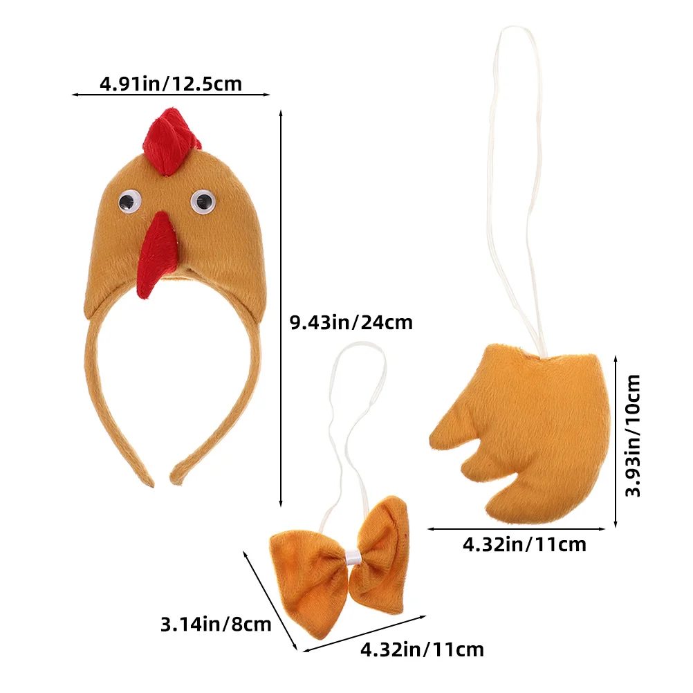 1 セットチキンコスチュームヘッドバンドボウタイテール動物コスプレセット子供大人パーティーハロウィンイースター仮装用