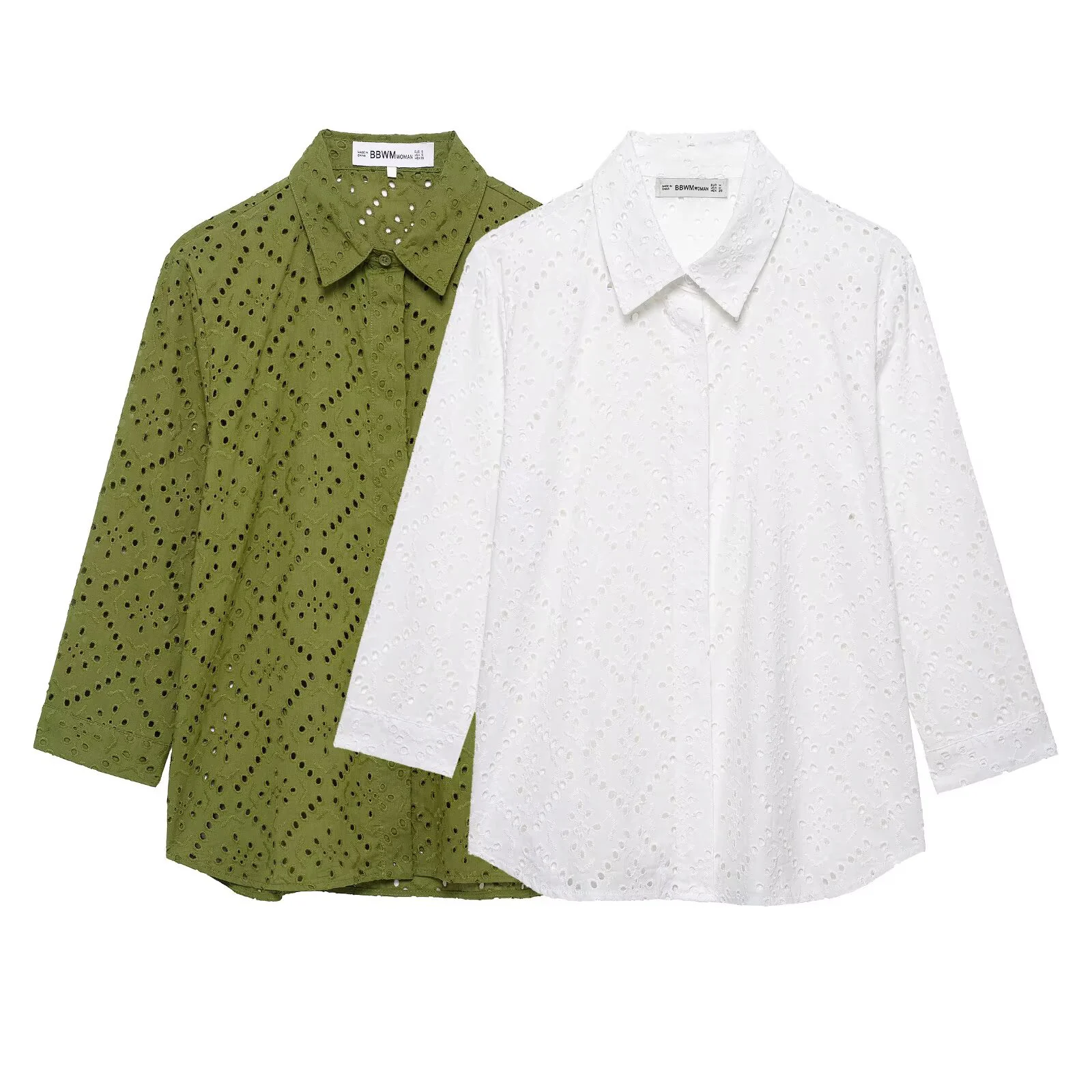 

2025 Spring New Product Versatile And Comfortable Women's Clothing Solid Color Slim Look Collar Hollow Embroidery Shirt