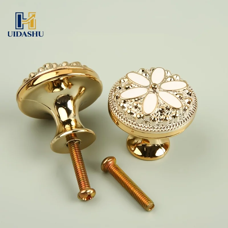 12Pcs White Floral Petal Knobs French Glazed Round Single Hole Cabinet Drawer Handles Dresser Wardrobe Furniture Pulls