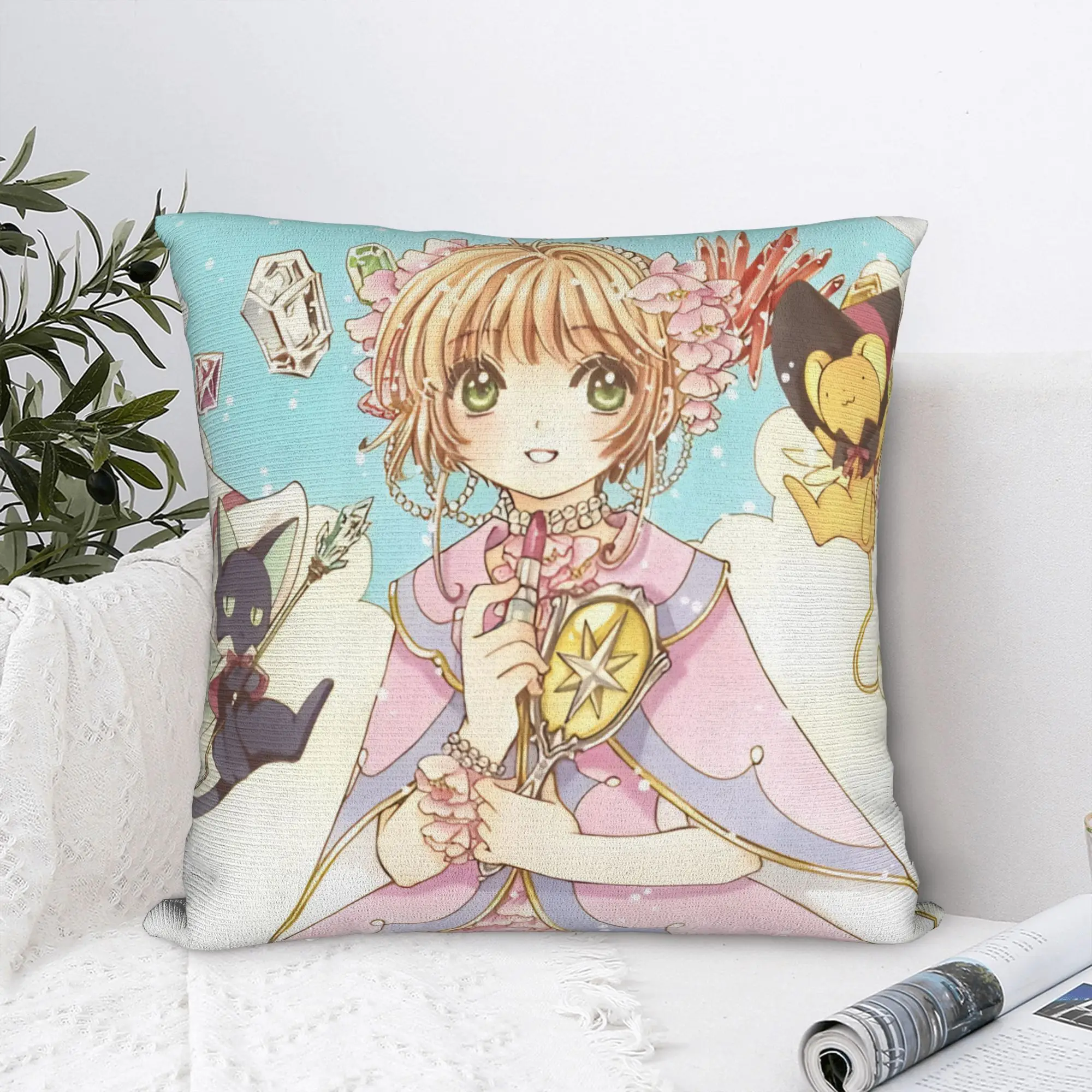 Cardcaptor Sakura Square Pillow Covers Polyester Room Kawaii Anime Girl Cushion Case Funny Decor Pillowcase 40*40