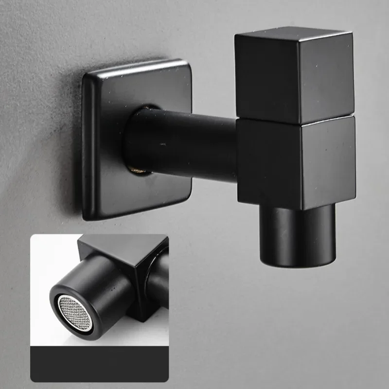 American style Brass Washing Machine Taps Wall Mounted Black Square Mop Taps Quick Opening Single Cold Water Bathroom Faucets