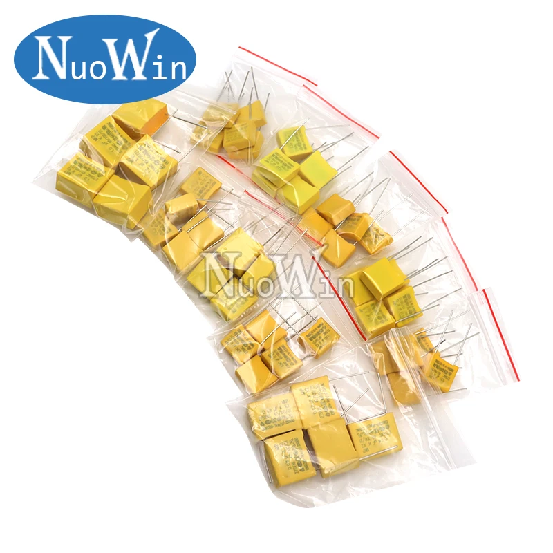 50pcs/Lot Polypropylene Film X2 Safety Capacitor Assorted Kit 275VAC 10Values Each 5pcs 1NF - 1UF