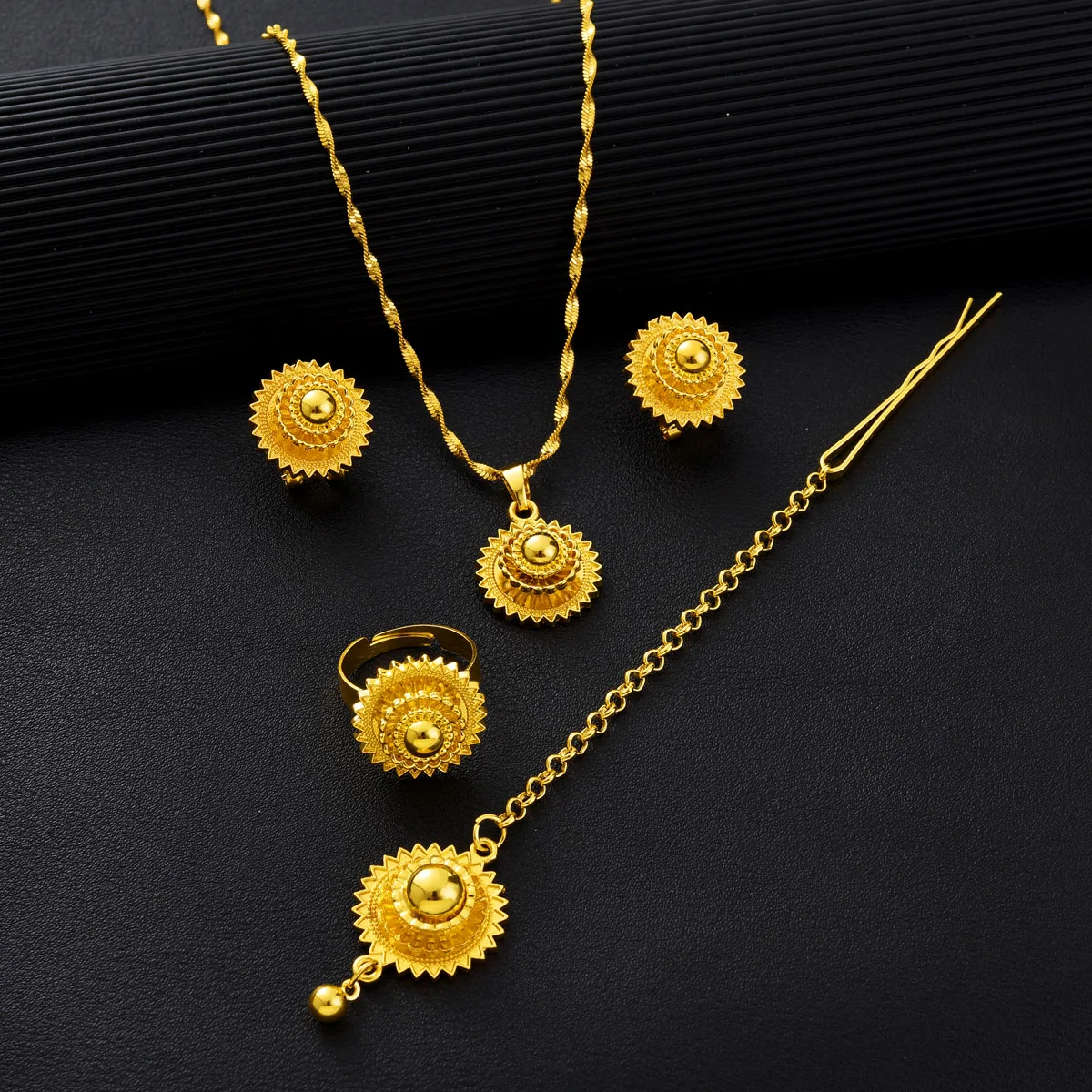 Pop Ethiopian Jewelry sets Classic Pendant Little sphere Head Chain 4-Piece Sets African Eritrean Wedding Ethnic Gifts #123