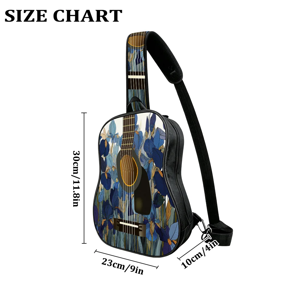 amidst irises Men's Guitar Chest Bag, Sling Bag,  Slim Crossbody Pack, Office Commute Trip, Fashionable for Music Lovers
