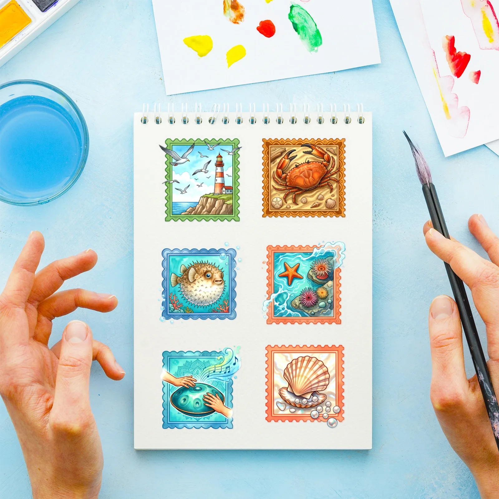50-Pack Vintage Stamp Style Summer Coast Ocean Animals Waterproof Stickers for Skateboard Guitar Notebook Stationery  Decals