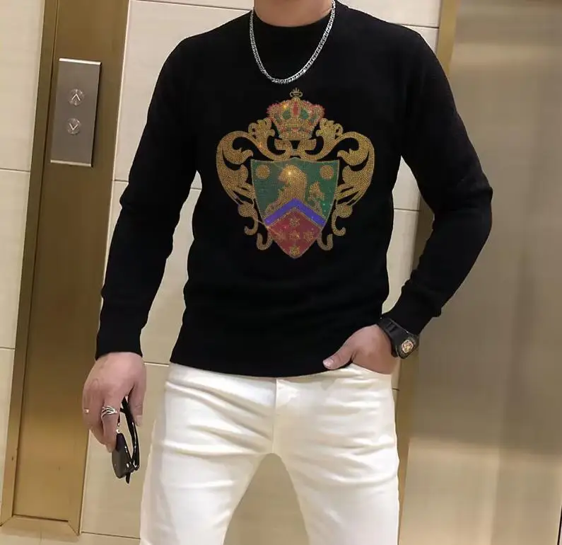 Drop shipping Knitted Sweater Mens Clothes Winter Men Pullover 3XL Rhinestone europe Style Sweaters