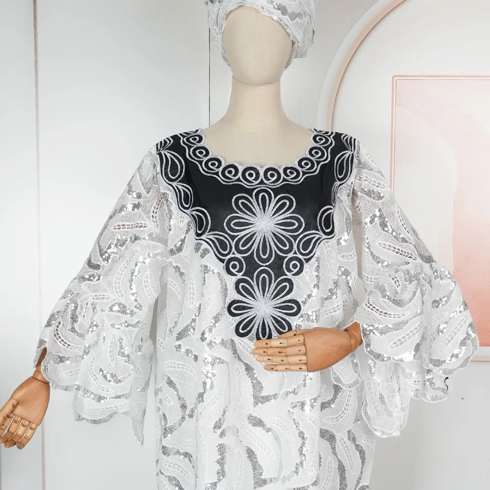 Африканские платья для женщин, новинка 2023 года, модный элегантный белый кружевной халат, мусульманская одежда Абая, большие размеры, свадебная вечеринка, церковная одежда