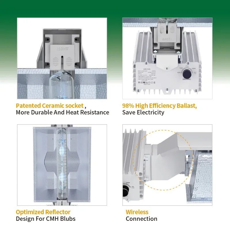 High Quality Ceramic Metal Halide Dimming Double Ended 1000 watt CMH ballast and Lamp
