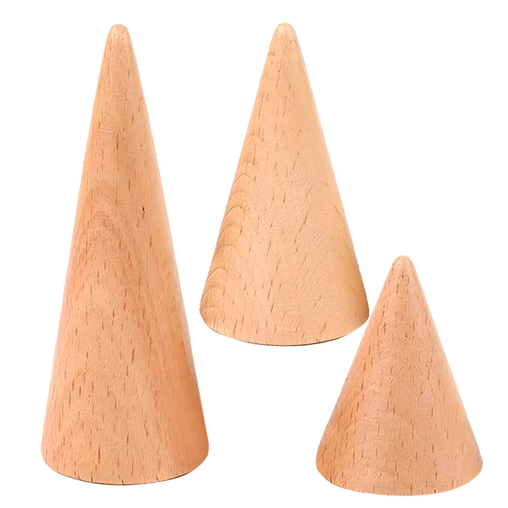 3 قطعة حامل عرض حلقي خشبي مخروطي الشكل حامل حلقي منظم لمتجر المجوهرات عرض الخشب حامل حلقات سطح المكتب