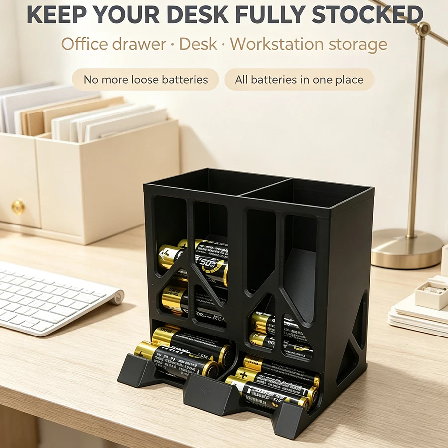 Small Desktop Aa/Aaa Battery Storage Box, Mini Dual-Compartment Battery Organizer, Compact Battery Storage Box Suitable for Home and Office Desks, Easy-To-Access Battery Sorting Box