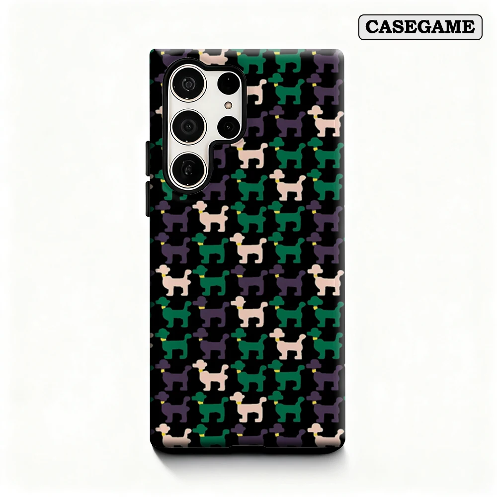 Cute Poodle Pattern Phone Case for Samsung Galaxy S25 Ultra S24 S23 Ultra Plus Shockproof Double Layer Back Cover