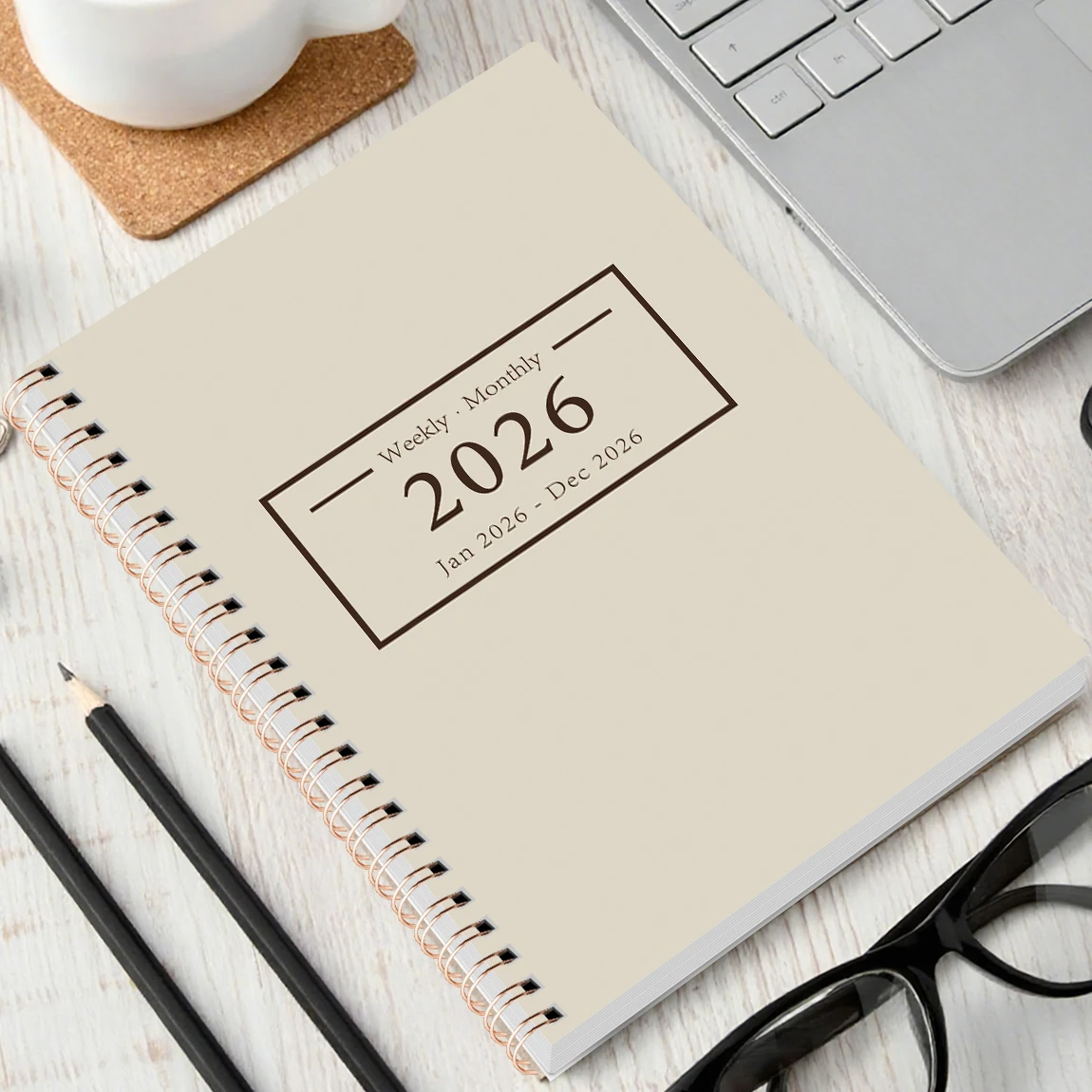 مخطط شهري مقاس A5 لعام 2026، غطاء بيج بسيط، جدول أعمال أكاديمي مع ملاحظات وقائمة للقيام، مثالي للإنتاجية وإدارة الوقت