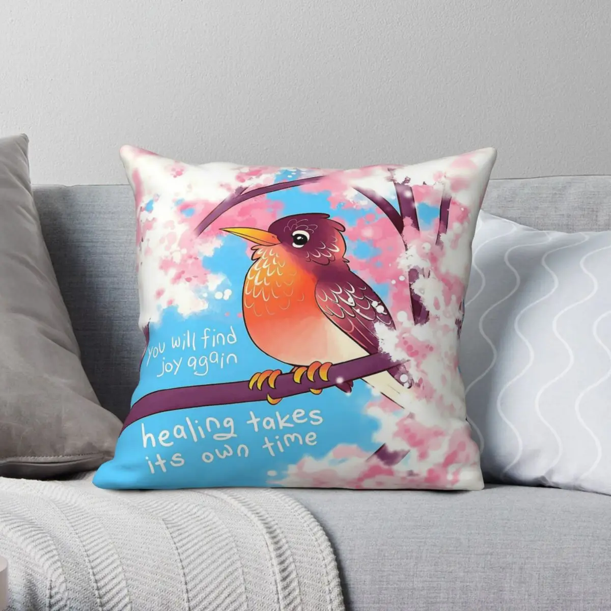 You Will Find Joy Again Robin Square Pillowcase Polyester Linen Velvet Creative Zip Decor Throw Pillow Case Room Cushion Cover