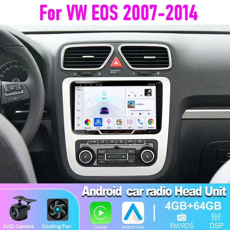 

4+64GB 9" Car Radio For VW EOS 2007-2014 Wireless Carplay Android 15 Auto Stereo Head Unit FM GPS BT Bluetooth