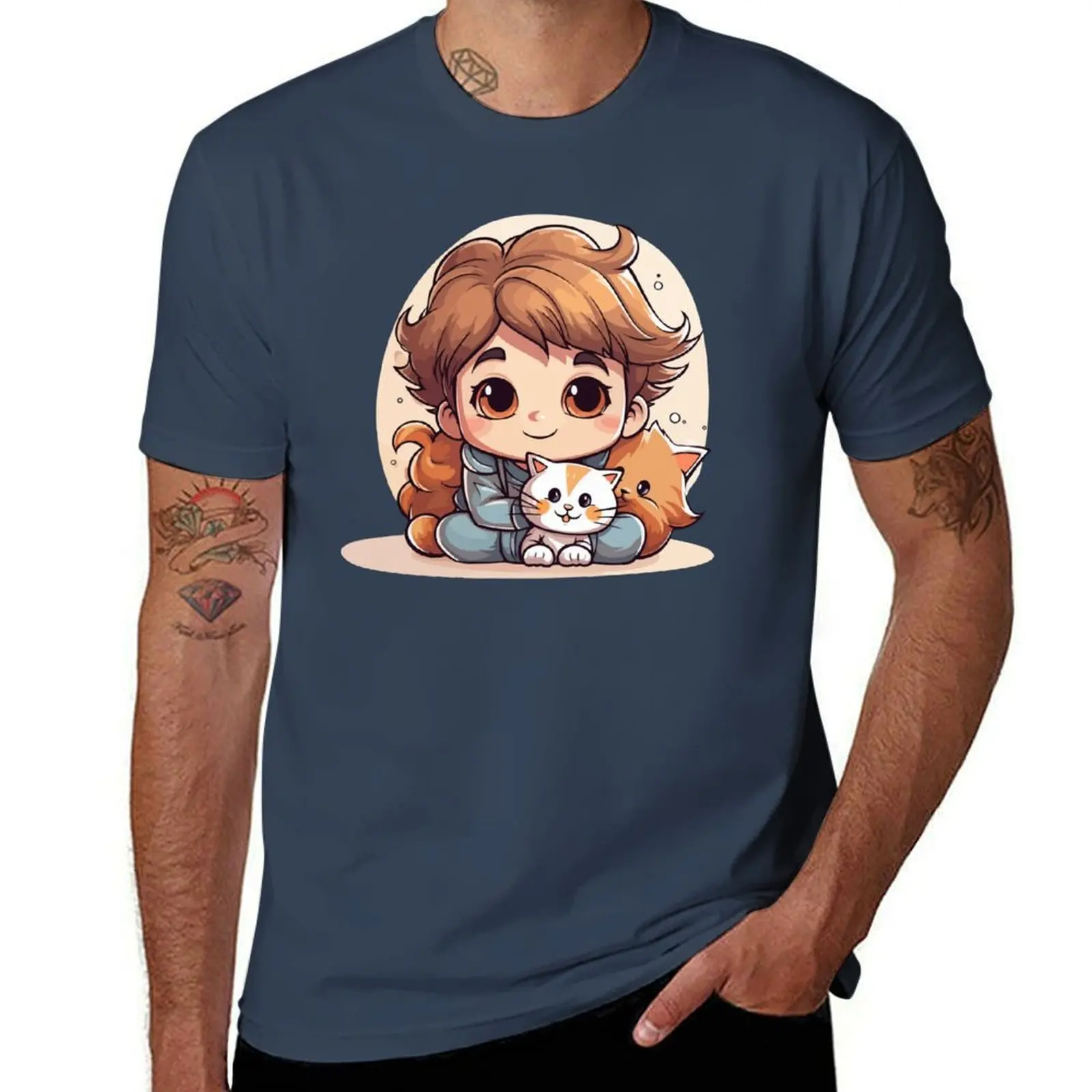 

Baby anime character with cat T-Shirt Work Utility Short Sleeve Shirt