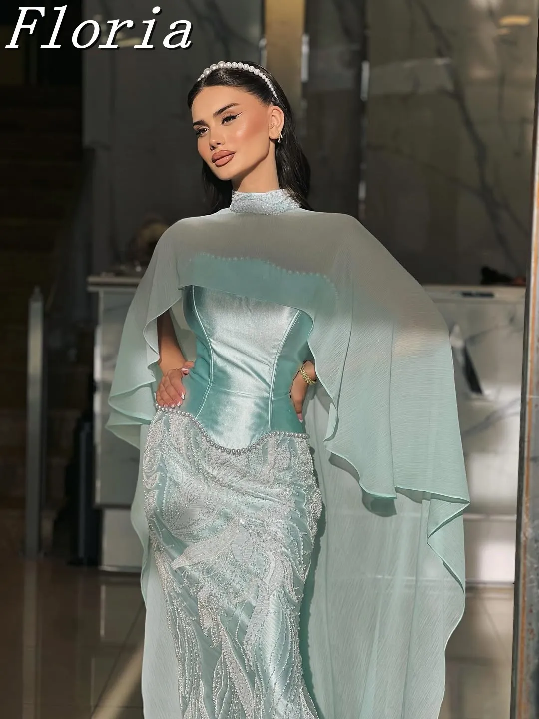 

Элегантное вечернее платье русалки с жемчугом в Дубае, шаль из бисера, длинное вечернее платье для выпускного вечера, свадебное платье для женщин по индивидуальному заказу