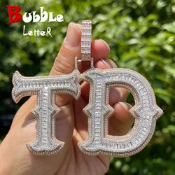 Bubble Letter Custom Name Necklace for Women Two Tone Iced Out Personalized Jewelry Baguette Charms Hip Hop Jewelry