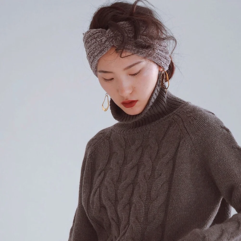 

Knitted Headband Warm Wool Yarn Hair Hoops Exercise Headwrap for Women Winter Outdoor Activities Coffee