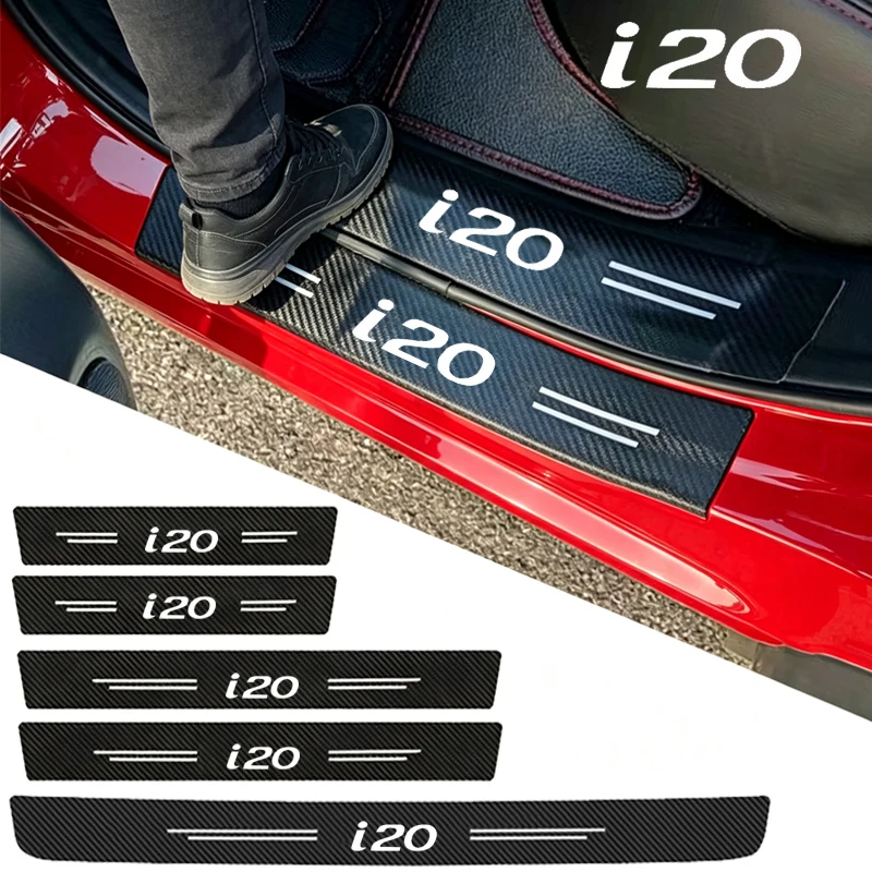 Car Stickers Door Threshold Protective Film Pedal Guards Strips For Hyundai i20 Logo Trunk Sill Scuff Plate Decals Accessories