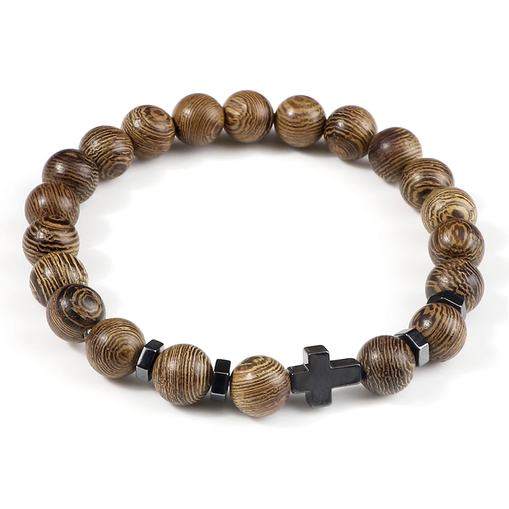 Bracelets croisés en hématite pour hommes, perles en bois, Onyx naturel, œil de tigre, pierre de lave, méditation, prière, bijoux de guérison pour femmes