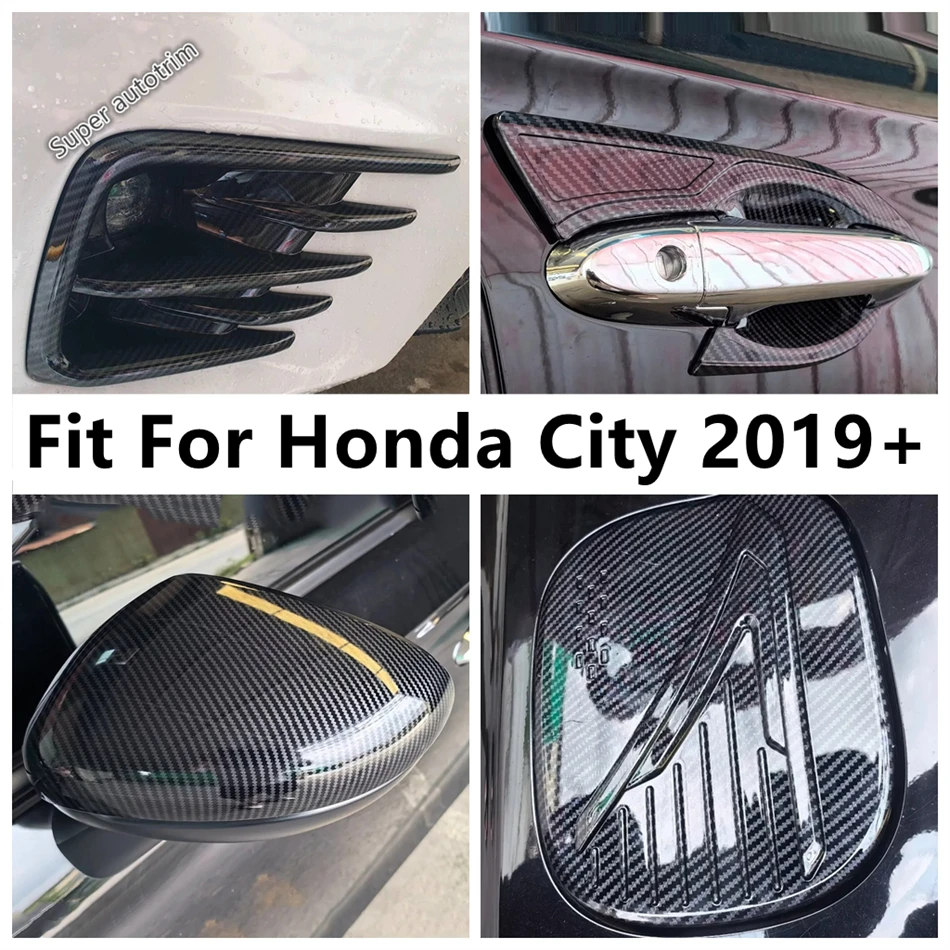 

Front Fog Light / Door Bowl / Rearview Mirror / Fuel Tank Cap Cover Trim For Honda City 2019 - 2024 ABS Carbon Fiber Accessories