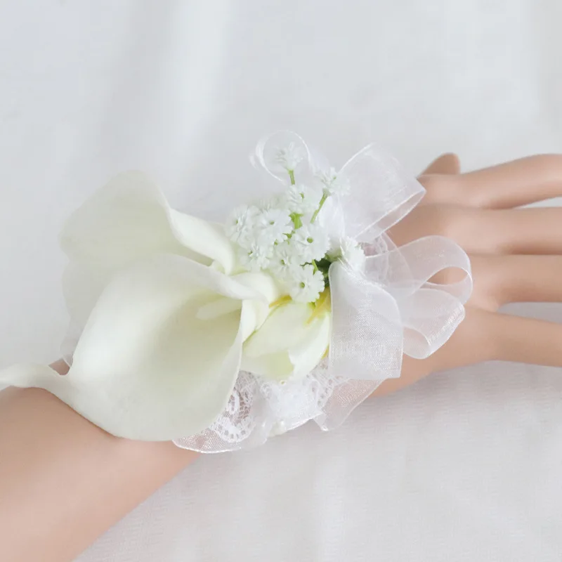 Ramillete de novia para novio, alfiler, pulsera de Lirio de Cala Blanca para dama de honor, accesorios de flores para boda y graduación